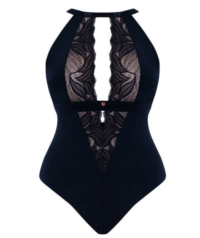 Scantilly Indulgence Stretch Lace Bodysuit - Black/Latte Bodysuits & Basques