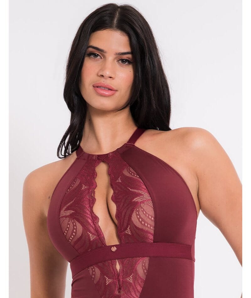 Scantilly Indulgence Stretch Lace Bodysuit - Oxblood Red - Curvy Bras