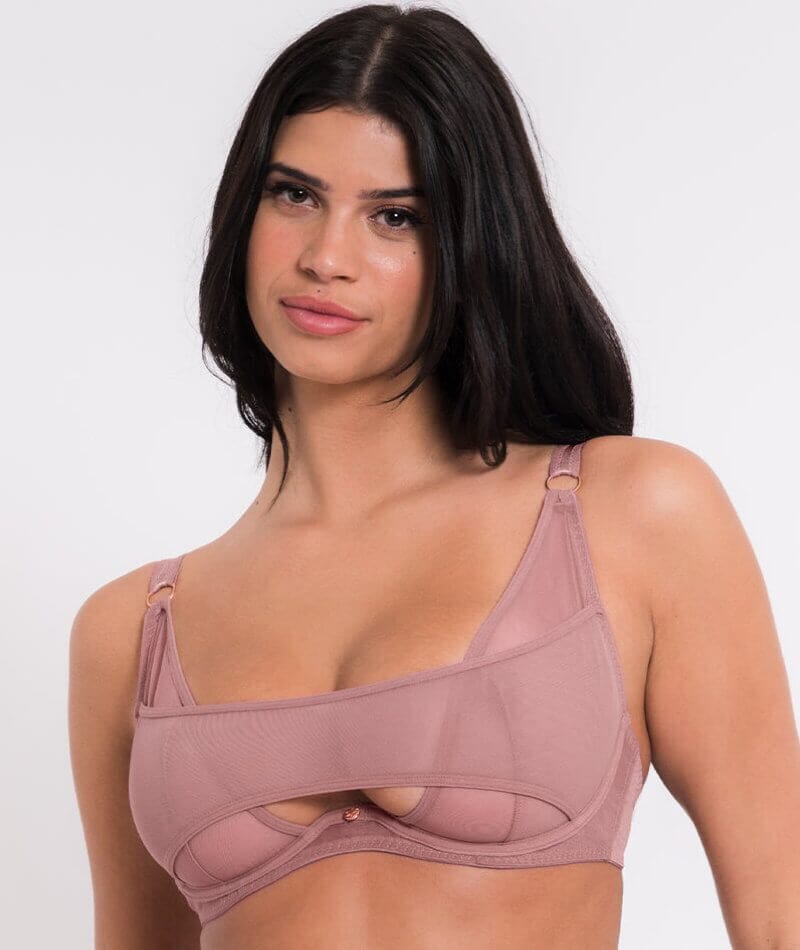 Scantilly Peep Show Deep Plunge Bra - Dusty Rose