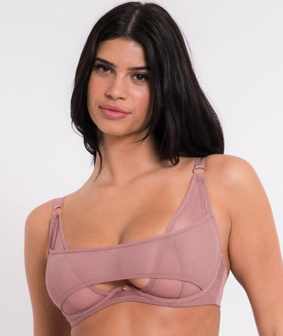 Scantilly Peep Show Deep Plunge Bra - Dusty Rose - Curvy Bras