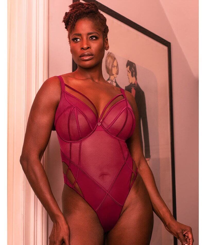 Scantilly Senses Plunge Bodysuit - Cherry Purple - Curvy Bras