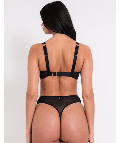 Scantilly Sheer Flora Deep Thong - Black Knickers