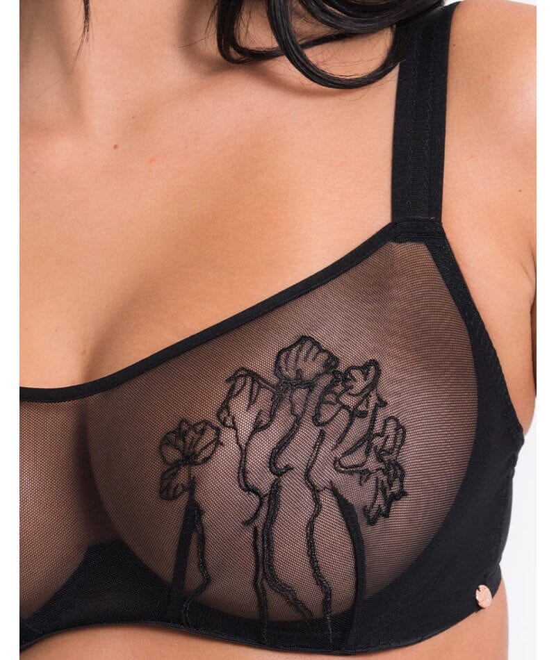 Scantilly Sheer Flora Bandeau Bra - Black Bras