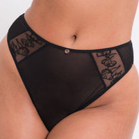 Scantilly Sheer Flora Deep Thong - Black
