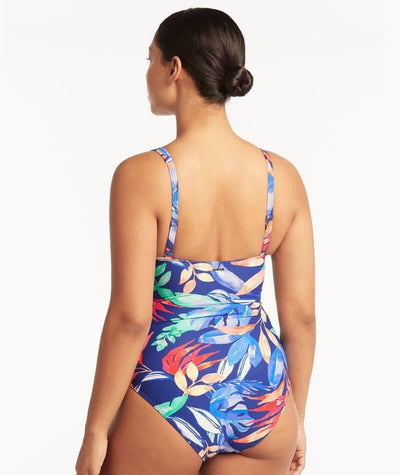 Sea Level Cabana Tank Style D-DD Cup Shirred One Piece Swimsuit- Royal Swim