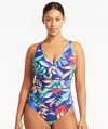 Sea Level Cabana Tank Style D-DD Cup Shirred One Piece Swimsuit- Royal Swim