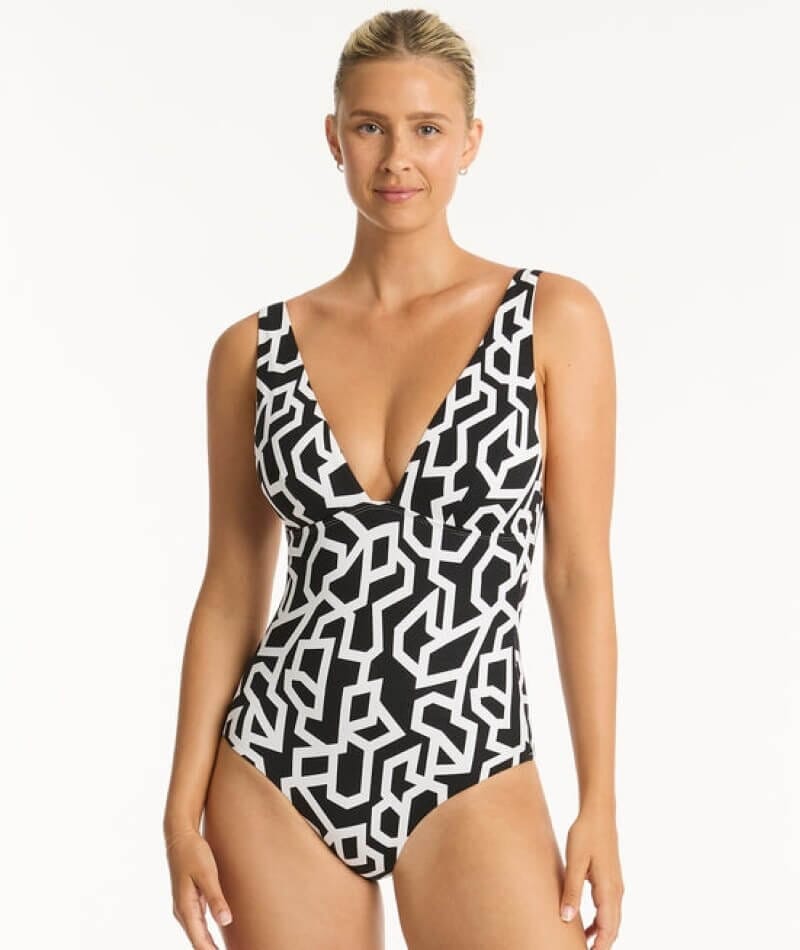 Sea Level Deco Longline Tri One Piece Swimsuit - Black Swim