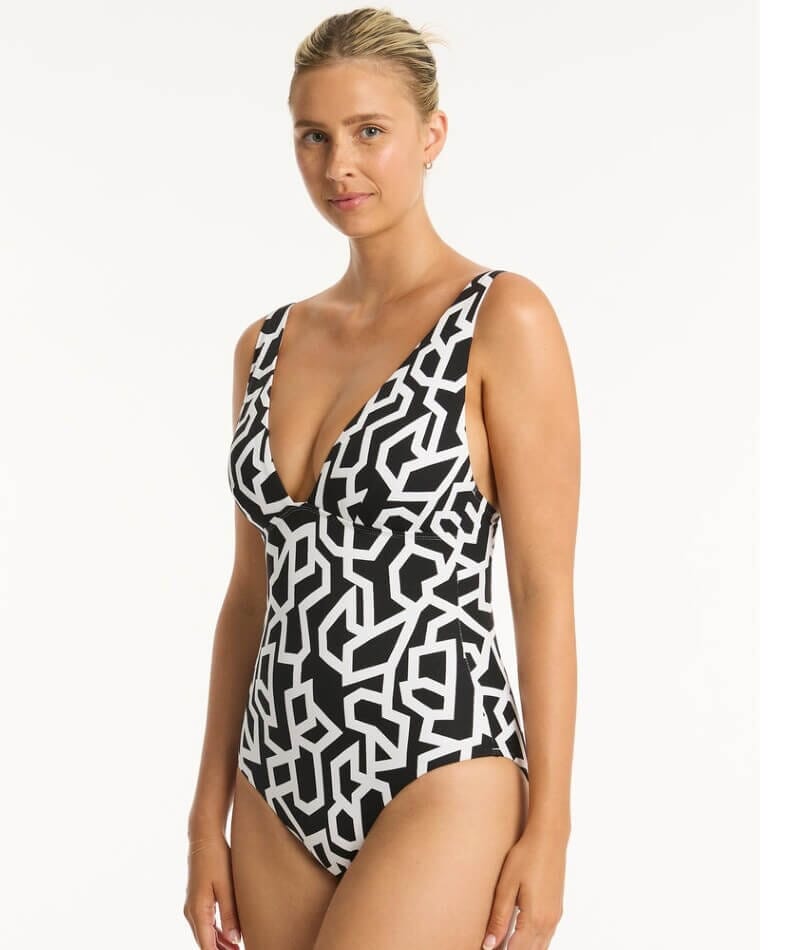 Sea Level Deco Longline Tri One Piece Swimsuit - Black Swim