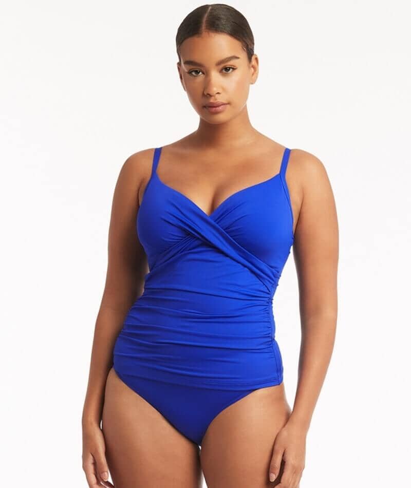 Sea Level Eco Essentials Cross Front DD-E Cup Singlet Top - Cobalt Swim