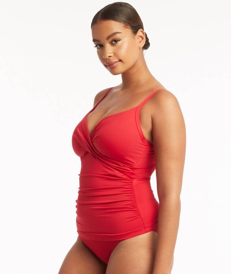 Sea Level Eco Essentials Cross Front DD-E Cup Singlet Top - Red Swim