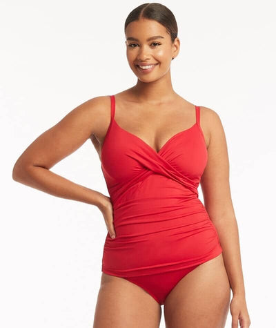 Sea Level Eco Essentials Cross Front DD-E Cup Singlet Top - Red Swim