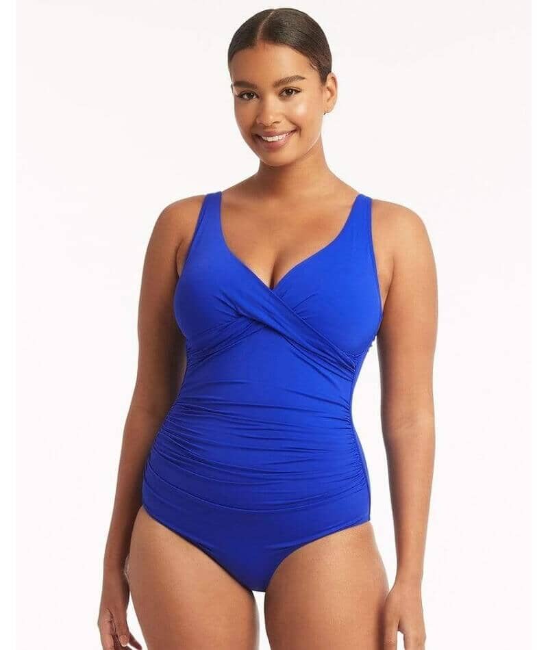 Sea Level Eco Essentials Cross Front A-DD Cup One Piece Swimsuit - Cobalt Swim