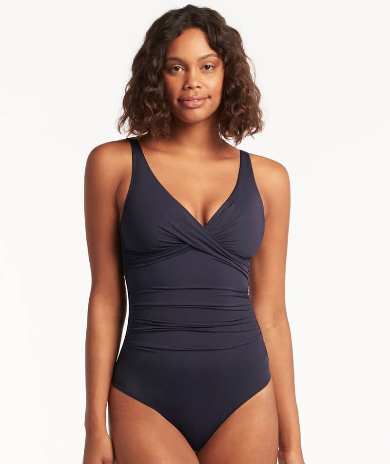 Sea Level Eco Essentials Cross Front A-DD Cup One Piece Swimsuit - Night  Sky Navy