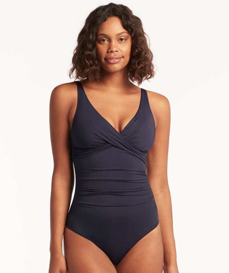 Sea Level Eco Essentials Cross Front A-DD Cup One Piece Swimsuit - Nig -  Curvy Bras