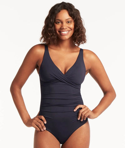 Sea Level Eco Essentials Cross Front A-DD Cup One Piece Swimsuit - Night Sky Navy Swim