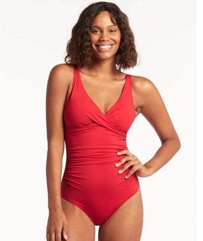 Sea Level Eco Essentials Cross Front A-DD Cup One Piece Swimsuit - Red Swim