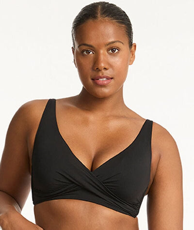 Sea Level Eco Essentials Cross Front A-DD Cup Bikini Top - Black - Curvy  Bras