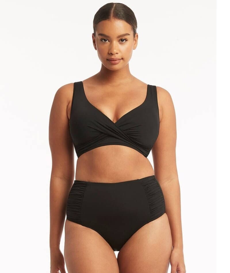 Sea Level Eco Essentials Cross Front Bikini Top - Black Swim