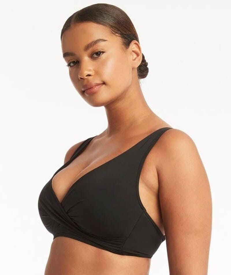 Sea Level Eco Essentials Cross Front Bikini Top - Black Swim