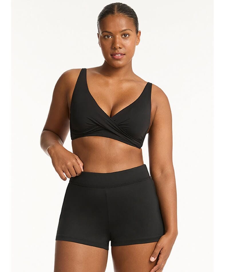Sea Level Eco Essentials Cross Front Bikini Top - Black Swim