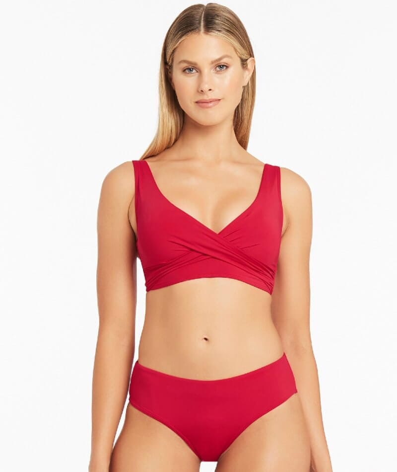 Sea Level Eco Essentials Cross Front Bikini Top - Red Swim