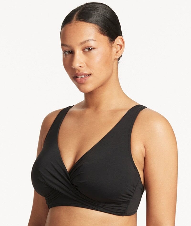 Sea Level Eco Essentials Cross Front G Cup Bikini Top - Black