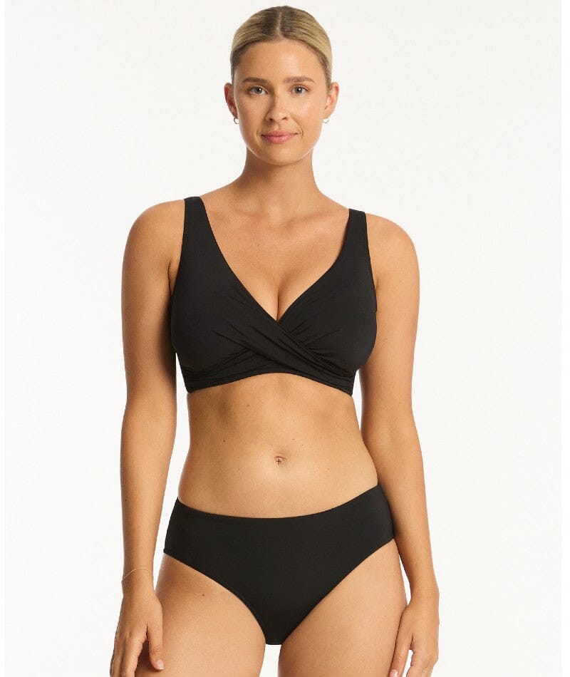 Sea Level Eco Essentials Cross Front G Cup Bikini Top - Black - Curvy Bras