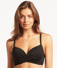 Sea Level Eco Essentials Cross Front Moulded Underwire D-DD Cup Bikini Top - Black