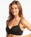 Sea Level Eco Essentials Cross Front Moulded Underwire D-DD Cup Bikini Top - Black Swim