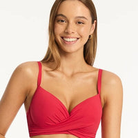 Sea Level Eco Essentials Cross Front Moulded Underwire D-DD Cup Bikini Top - Red