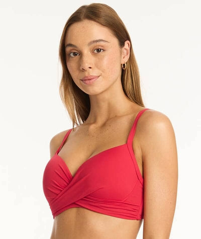 Sea Level Eco Essentials Cross Front Moulded Underwire D-DD Cup Bikini Top - Red Swim