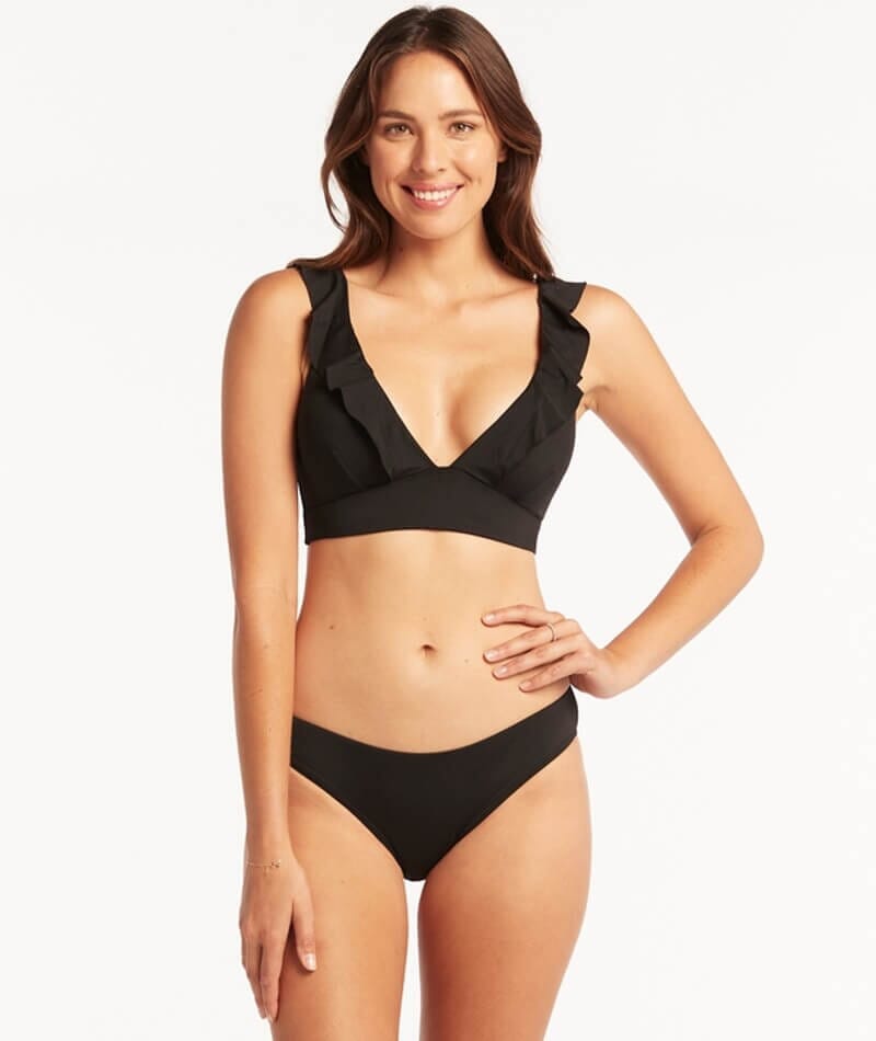 Sea Level Eco Essentials Frill Bikini Top - Black Swim