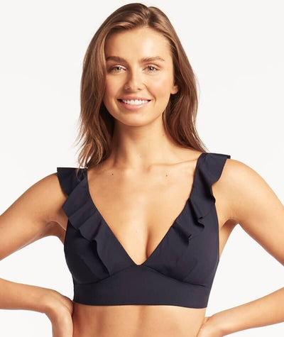 Sea Level Eco Essentials Frill Bikini Top - Night Sky Swim