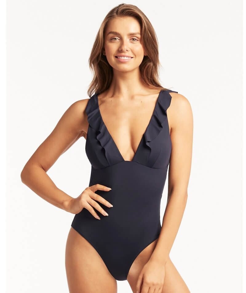 Sea Level Eco Essentials Frill One Piece Swimsuit - Night Sky Swim