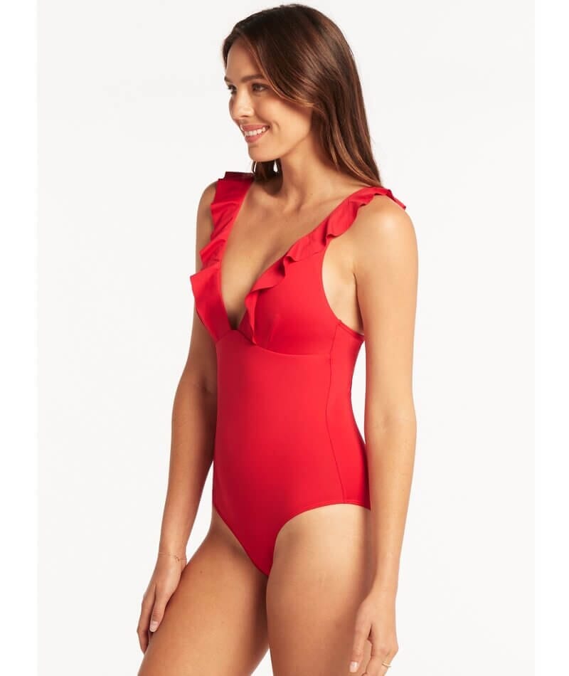 Sea Level Eco Essentials Frill One Piece Swimsuit - Red Swim
