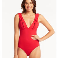 Sea Level Eco Essentials Frill One Piece Swimsuit - Red