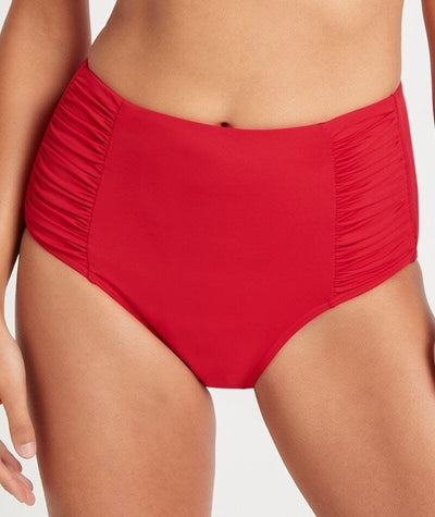 Sea Level Eco Essentials Gathered Side High Waist Bikini Brief - Red Swim