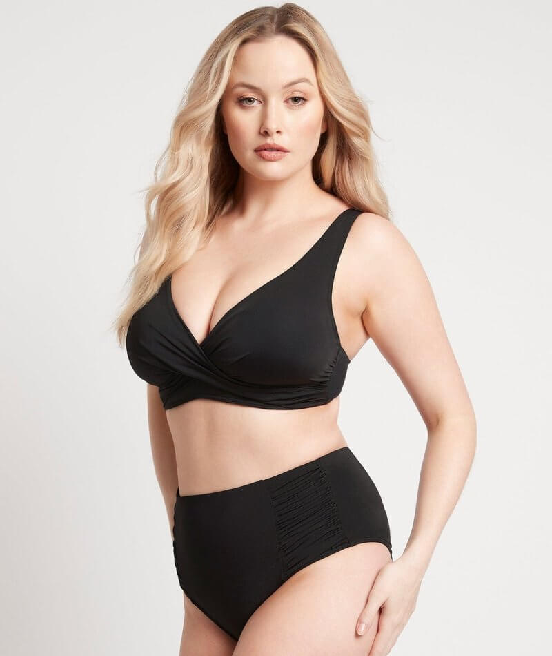 Sea Level Eco Essentials Gathered Side High Waist Brief - Black Swim