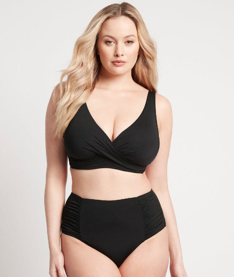 Sea Level Eco Essentials Gathered Side High Waist Brief - Black Swim