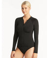 Sea Level Eco Essentials Long Sleeve Rash Vest - Full Zipper - Black Swim