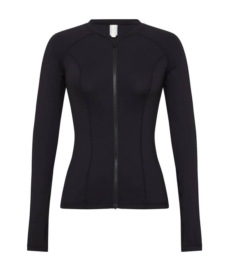 Sea Level Eco Essentials Long Sleeve Rash Vest - Full Zipper - Black Swim