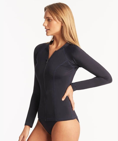 Sea Level Eco Essentials Long Sleeve Rash Vest - Full Zipper - Night Sky Swim