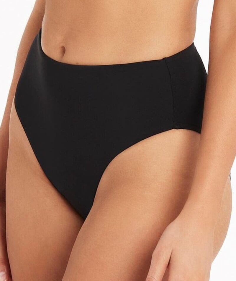 Sea Level Eco Essentials Retro High Waist Bikini Brief - Black Swim