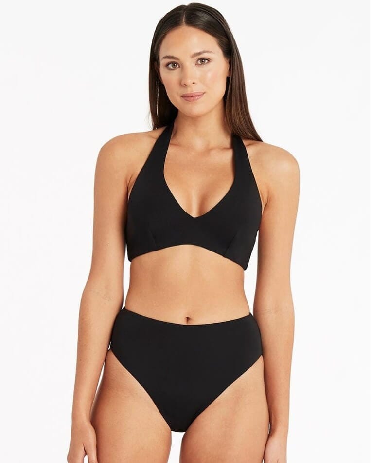 Sea Level Eco Essentials Retro High Waist Bikini Brief - Black Swim