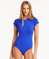 Sea Level Eco Essentials Short Sleeve A-DD Cup One Piece Swimsuit - Cobalt Swim