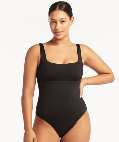 Sea Level Eco Essentials Square Neck One Piece Swimsuit - Black Swim