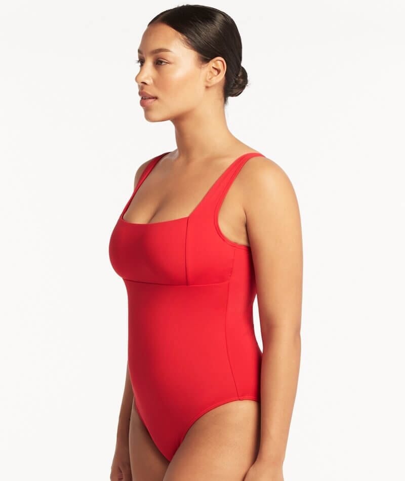 Sea Level Eco Essentials Square Neck One Piece Swimsuit - Red Swim