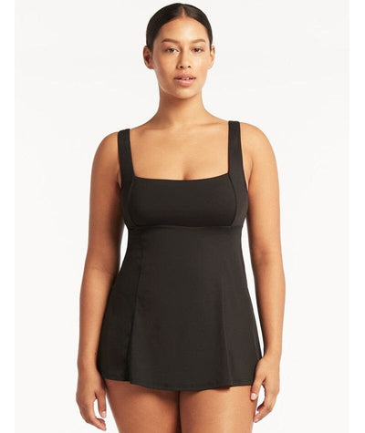 Sea Level Eco Essentials Square Neck Swim Dress - Black Swim