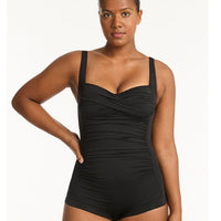 Sea Level Eco Essentials Twist Front A-DD Cup Boyleg One Piece Swimsuit - Black