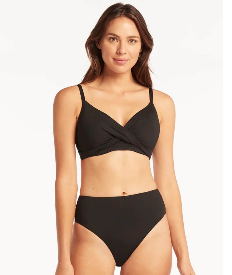Sea Level Eco Essentials Twist Front DD-E Cup Bikini Top - Black Swim